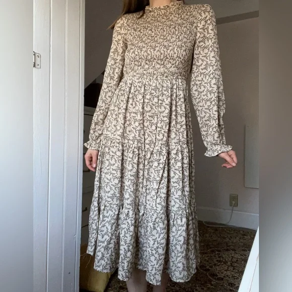 chinese dress ladies Long Sleeve Ruffle Neck Midi Dress main image 1